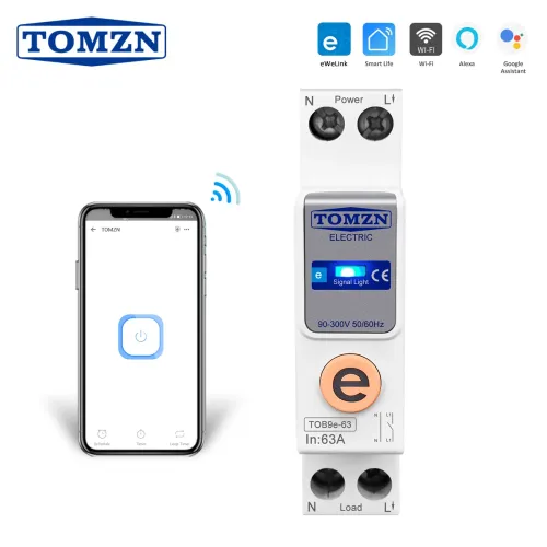 TOMZN Din Rail WIFI Circuit Breaker Smart Switch Remote Control by Ewelink Smart Home 18mm 63A without metering function - TOMZN