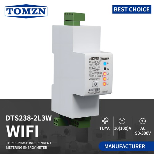 TOMZN DTS238-2L3W WiFi Three Circuit Single Phase Energy Meter 100A 85-300V 50/60Hz LCD kWh Monitor RS485 Modbus-RTU Class 1 - TOMZN
