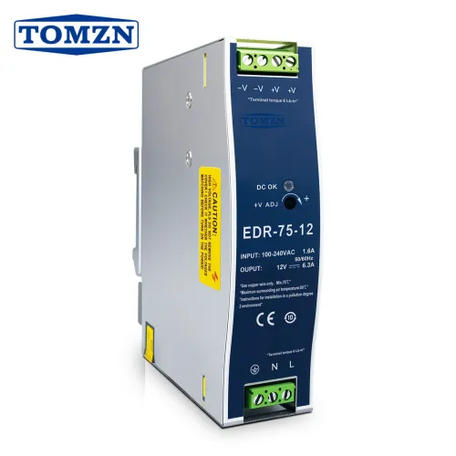 TOMZN EDR-75 DIN RAIL 75W AC to DC SMPS Output Switching power supply input 100-240V output 5V 12V 15V 24V 36V 48V adjustable - TOMZN