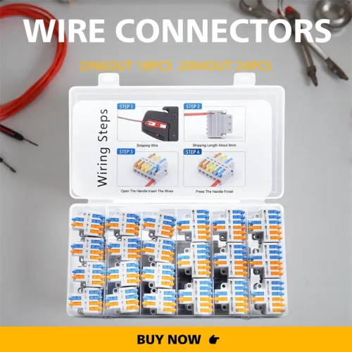 TOMZN Lever Wire Connectors 2IN 6OUT 18PCS 2IN 4OUT 24PCS 28-14AWG Blue + Orange Quick Terminal Block - TOMZN