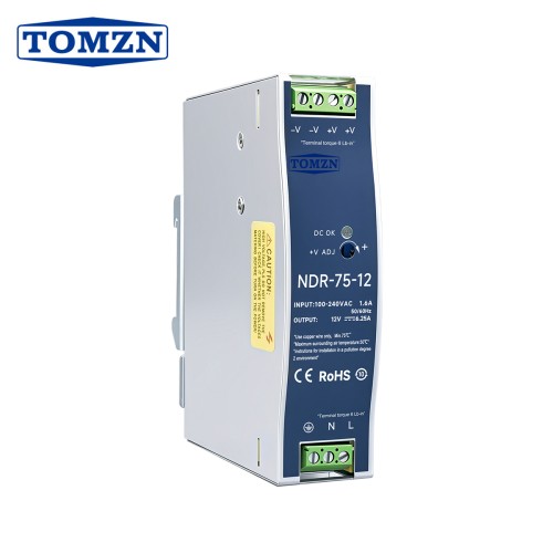 TOMZN NDR-75-24 NDR-75-12 75W DIN Rail Power Supply AC to DC 12V 6.3A 24V 3.2A Industrial Switching Power Supply for PLC - TOMZN