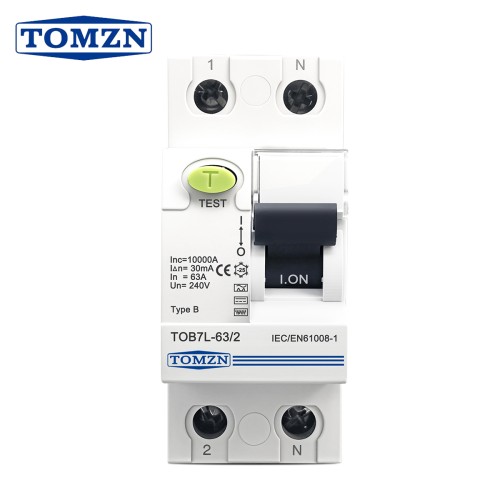 TOMZN Office Electromagnetic Residual Current Circuit Breaker B type 2P 63A 30mA 100mA 300mA RCCB DIN Rail TOB7L Single Phase - TOMZN