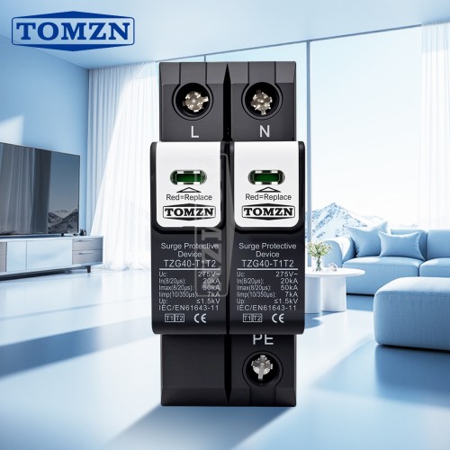 TOMZN office T1T2 275V AC SPD Surge Protector Lightning Proetection 2P 20-50kA Protezione Fulmini Iimp 10/350μs 7kA Household - TOMZN