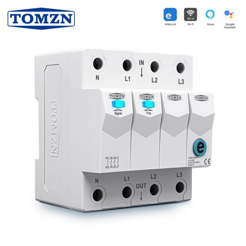 TOMZN Official TOB9e-63WIFI 3P+N AC 3*120V 3*230V 1-63A 50Hz 60Hz EWeLink Cut Off Live Wire DIN Rail Timer WIFI Circuit Breaker - TOMZN