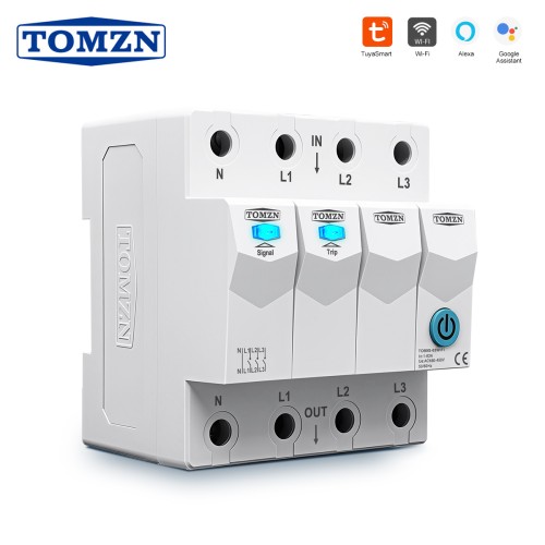 TOMZN Official TOB9S-63WIFI 3 Relay Cut Off L TUYA SmartLife 4P 3*120V 3*230V 63A Timer Countdown 50Hz 60Hz DIN Rail - TOMZN