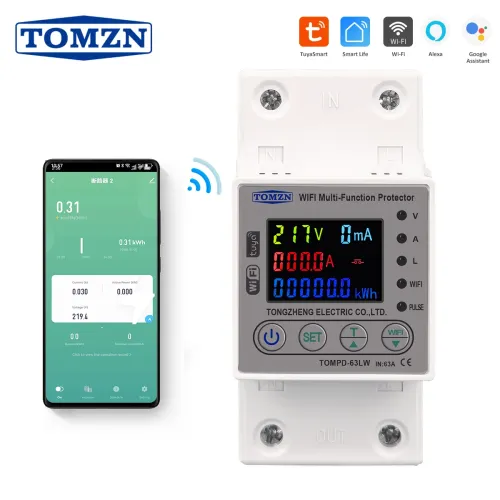 2P 63A WIFI Smart Switch smartlife Energy Meter Kwh Metering Circuit Breaker Timer with voltage current and leakage protection - TOMZN