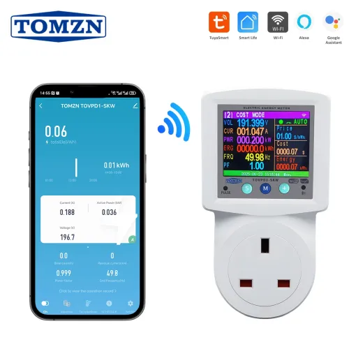 TOMZN SKW UK Power BS 1363 Socket WIFI TUYA Voltage Current AC 220V Adjustable 16A With PE Metering Timer British 3-Pin PF Hz kW - TOMZN