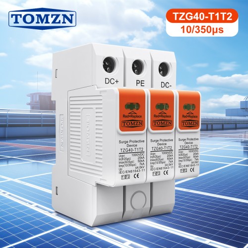 TOMZN T1T2 SPD DC 1000V 1200V 8/20μs 20-50kA 10/350μs 7kA House Surge Protector Protective Low-voltage Arrester Device For PV - TOMZN