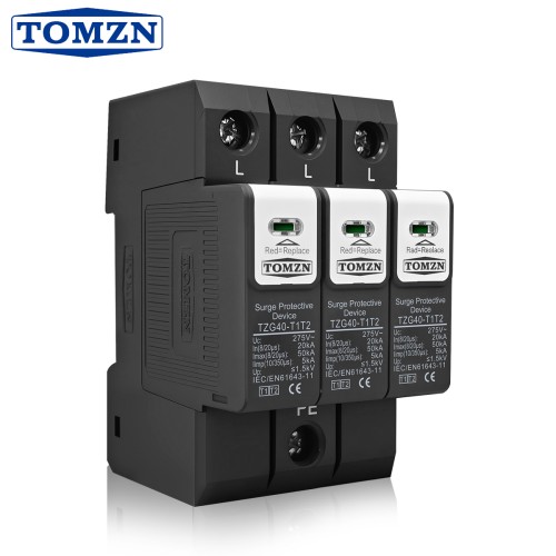 TOMZN Three-phase Three-wire 3P AC385V T1T2 Surge Protective Device SPD 10/350μs 7kA 8/20μs 20-50kA Lightning Protector DIN Rail - TOMZN