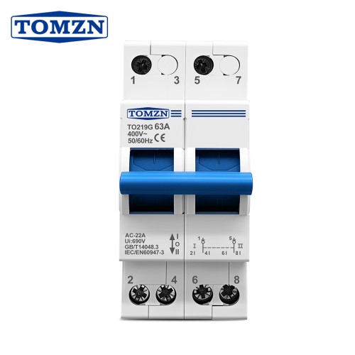 TOMZN TO219G Blue MTS 2P 400V~ AC 63A 50/60Hz Dual Power Manual Transfer Isolating Switch Interlock Generator City Power PV - TOMZN