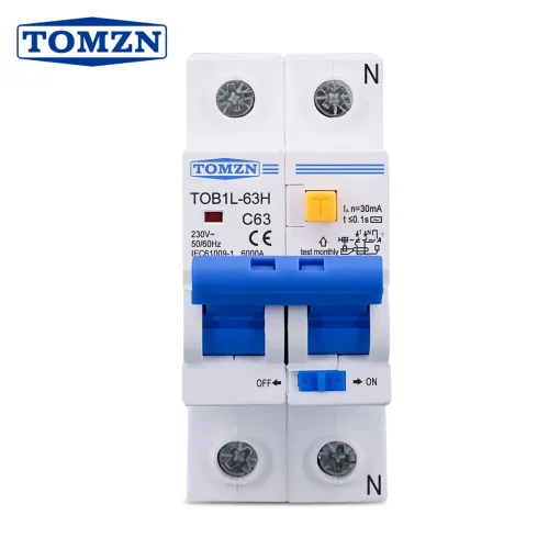 TOMZN TOB1L-63H 2P 63A 230V AC 50Hz/60Hz Residual current Circuit breaker with over current and Leakage protection RCBO cut L N - TOMZN
