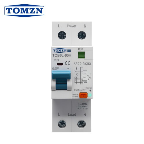 TOMZN TOB6L-63H AFDD RCBO Fault Arc Protection C Curve Type 1P+N 230V AC 10-63A Short-circuit Overload protection DIN Rail - TOMZN