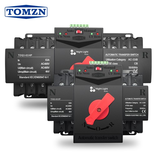 TOMZN TOQ3 Built-in Circuit Breaker Short-circuit Protection Overload Protection 2 Input 2/1 Output 2P 4P 63A 125A Night Light - TOMZN