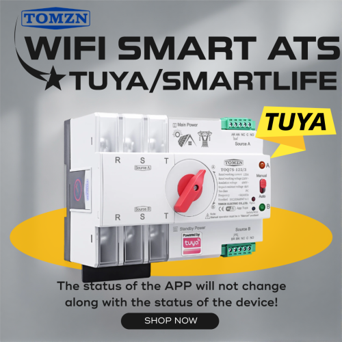 TOMZN TOQ7S 3P AC380V WIFI Smart Dual Power Automatic Transfer Switch Restart Status 50mS WIFI/AUTO/Manual Changeover Switch - TOMZN