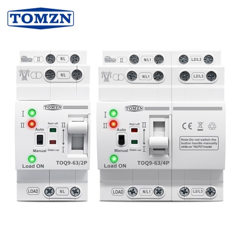 TOMZN TOQ9 Slim Model Auto Transfer Dual Power Switch ATS 2P 4P 230V AC 63A DIN Rail 50/60Hz Uninterrupted Changeover Switch - TOMZN