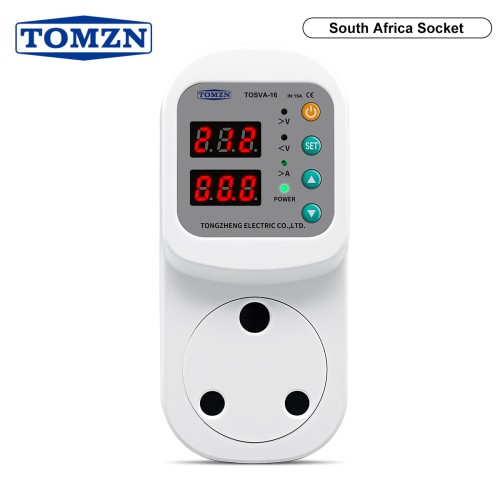 TOMZN TOSVA-16 Auto Voltage Current Protector AC110V 220V Adjustable 1-16A Big South Africa Plug Socket 0.1S CUT OFF - TOMZN