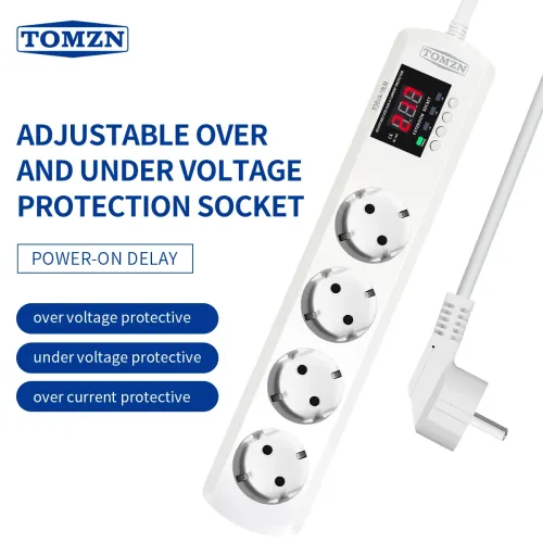 TOMZN TOSVA-16LM 4 AC Outlets Automatic Voltage current Protector 220V Adjustable 16A Power Surge Protector EU Plug Socket Wall - TOMZN
