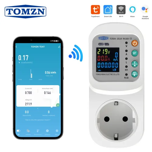TOMZN TOSVA-16LW EU WIFI TUYA voltage current leakage Socket AC 110V 220V Adjustable 1-16A Power Surge Protector metering timer - TOMZN