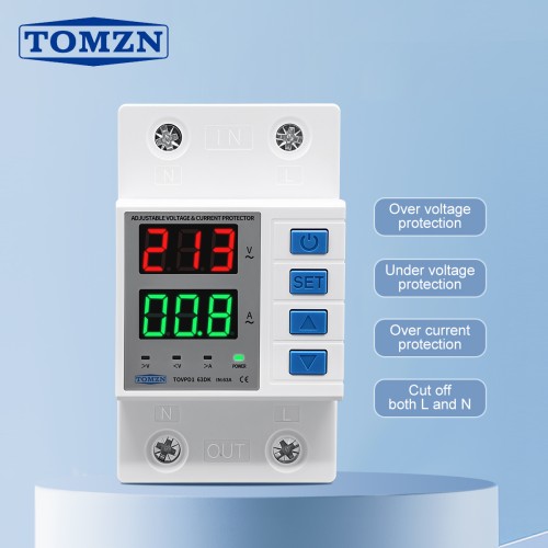 TOMZN TOVPD1-63DK Isolate L N 110V 230V AC Din Rail OVP OCP UVP Voltage Protector 63A Relay Automatic Adjustable Delay-ON - TOMZN