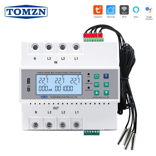 TOMZN TOVPD3-63LW Three-phase Four-wire WIFI Smart Protector with Voltage Current Power Energy Temperature Measurement Protector - TOMZN