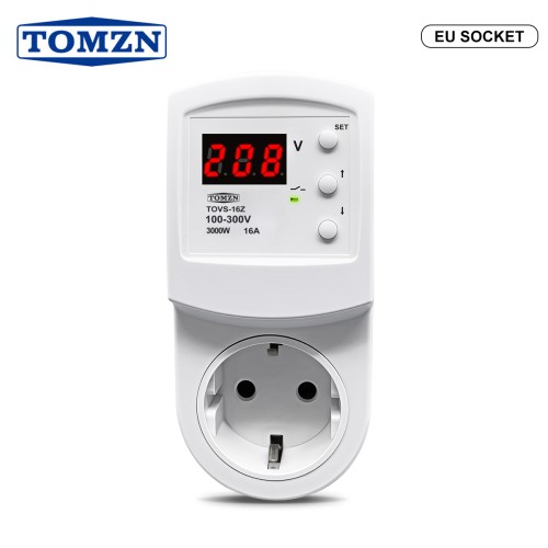 TOMZN TOVS-16Z Automatic Voltage Protector Socket AC 220V 230V 16A EU Plug Overvoltage Protective Device Undervoltage Protection - TOMZN