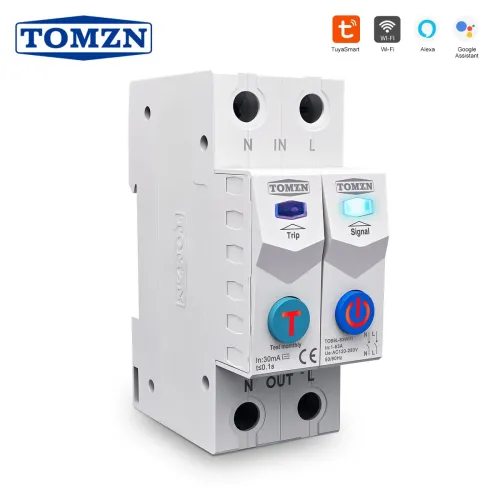 TOMZN TUYA 1-63A TOMZN 2P WIFI Smart Switch Energy Meter Circuit Breaker voltage current leakage protection Relay cut off L+N - TOMZN