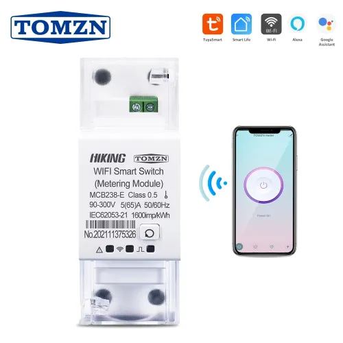 TOMZN TUYA Single Phase WIFI Smart Switch Energy Meter Kwh Metering Monitoring Circuit Breaker Timer Relay for Smart Home 65A - TOMZN