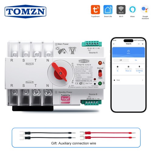 TOMZN TUYA SmartLife ATS 4P AC230V 63A 100A 125A Dual Power Automatic Transfer Switch TOQ7S Three-phase Four-wire DIN Rail - TOMZN