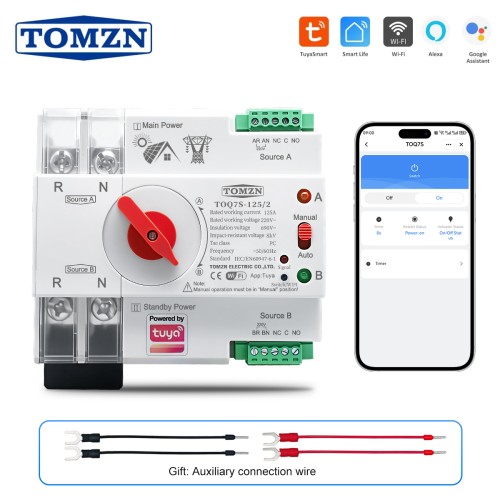 TOMZN TUYA SmartLife WIFI Smart ATS Dual Power Automatic Transfer Selector Switch Uninterrupted 2P 230V 63A 100A 125A - TOMZN