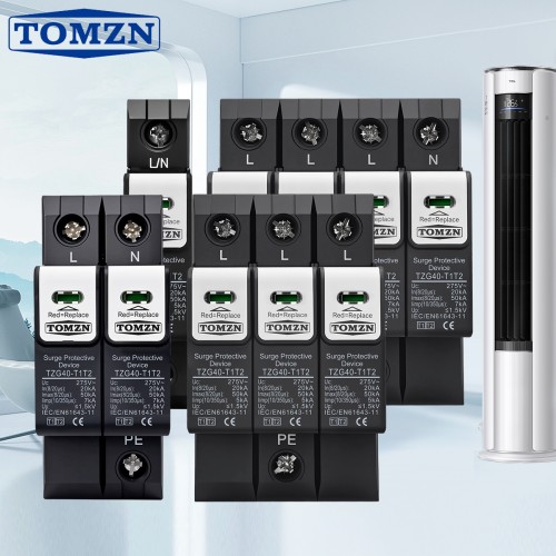 TOMZN TZG40-T1T2 New type 275V 385V AC 8/20μs 20-50kA 10/350μs 7kA Pluggable DIN Rail SPD Surge Protective Device Lightning - TOMZN