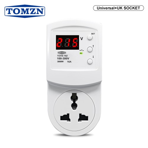 TOMZN UK Plug Voltage Protector AC110V-230V 16A TOVS-16Z OVP UVP Auto Cut Off For Air Conditioner Induction Cooker Electric Oven - TOMZN