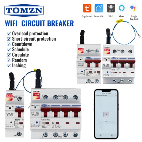 TOMZN WIFI MCB 1234P 230VAC 10-100A TUYA Smartlife Overload Short-circuit protection Countdown Schedule Circulate Random Inching - TOMZN