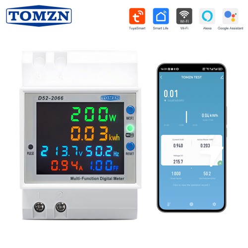 TOMZN WIFI Smart 6IN1 Meter Din Rail AC Monitor 110V 220V 100A Voltmeter Current Power Factor Active kWh Energy Frequency TUYA - TOMZN