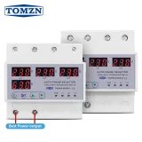 100A 63A 3 phase 3P+N Din rail phase selector adjustable Over and Under Voltage current protection Monitor Relays Protector - TOMZN
