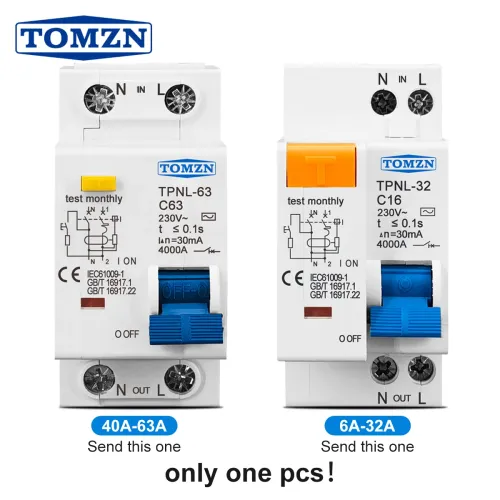 TPNL DPNL 230V 1P+N Residual current Circuit breaker with over and short current Leakage protection RCBO MCB - TOMZN