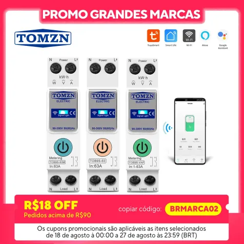 TUYA smartlife 1- 63A TOMZN 1P+N WIFI Smart Switch Energy Meter Kwh Metering Monitoring Circuit Breaker Timer Relay MCB - TOMZN