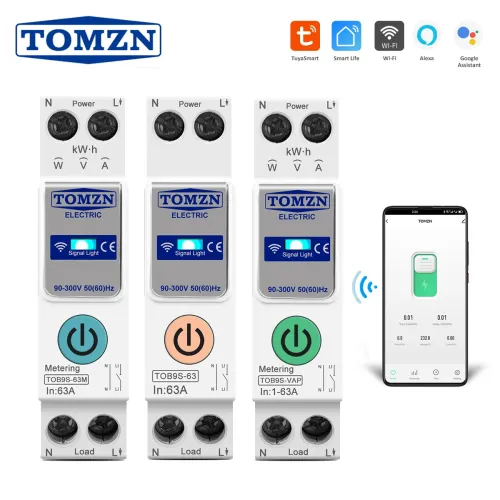 TUYA smartlife 63A TOMZN 1P+N WIFI Smart Switch Energy Meter Kwh Metering Monitoring Circuit Breaker Timer Relay MCB - TOMZN