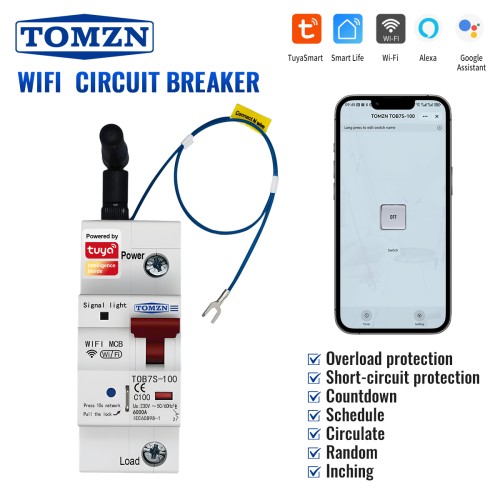 WIFI MCB Tuya Smart Device Lockable Overload Protector Short-circuit Protection Countdown Schedule Circulate Random Inching - TOMZN