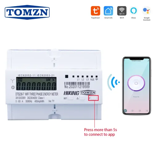 WIFI Smart TUYA 3P 4 wire Energy Meter 3*120V 3*220V 3*230V 50/60Hz timer Power Consumption Monitor kWh Meter Wattmeter - TOMZN