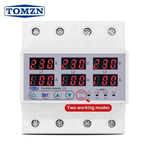 3 Phase 100A Din rail adjustable Over Under Voltage current limit protection Relay Protector SYN ASYNC Synchronous Asynchronous - TOMZN