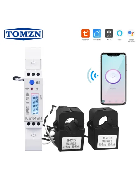 100A Din Rail 18mm Tuya 2 Phase 3 wires WIFI Smart Energy Meter Power Consumption Monitor kWh Meter Wattmeter 110V+110V - TOMZN