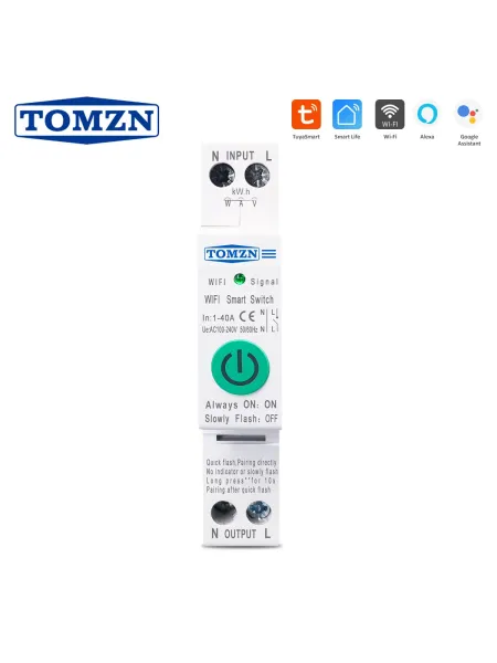 40A Single Phase WIFI Smart Switch Energy Meter Kwh Metering Monitoring Circuit Breaker Timer Relay MCB TUYA smartlife - TOMZN
