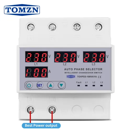 100A TOMZN 3 phase 3P+N Din rail phase selector adjustable Over and Under Voltage current protection Monitor Relays Protector - TOMZN