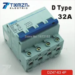4P 32A D type 240V/415V Circuit breaker MCB 4 POLES - TOMZN
