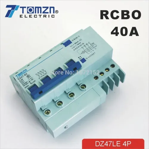 4P 40A DZ47LE 400V~ Residual MCB current Circuit breaker with over current and Leakage protection RCBO - TOMZN